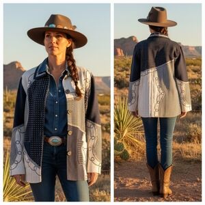 Poetica S Vintage Southwestern Bohemian Rodeo Embroidered Patchwork Shirt